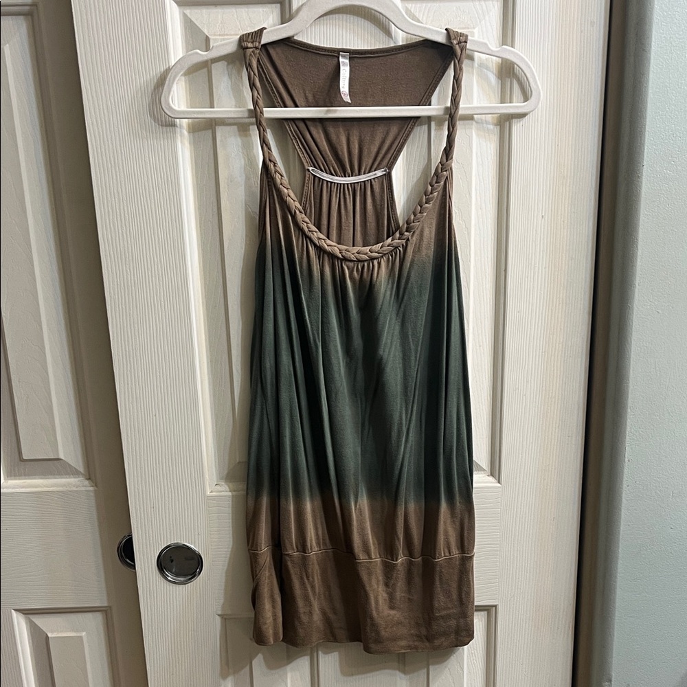 Brown and Green Sleeveless Top
